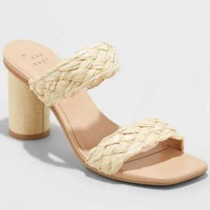Women's Tan Basil Woven Double Strapped Slip-On Heel